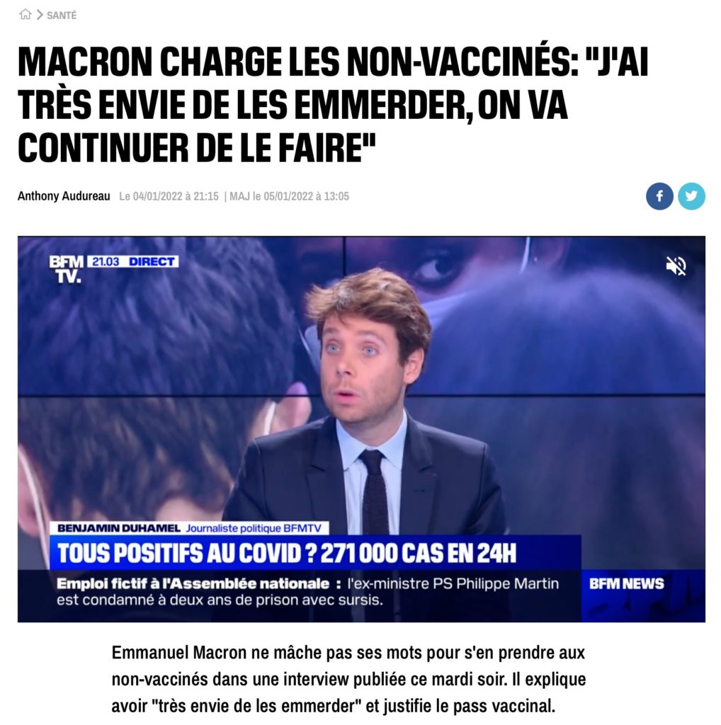 Macron va emmerder les non vaccinés